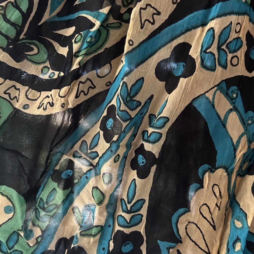 ZARA Size Large Dress Long Sleeves, Blue Green Gold Black Pattern